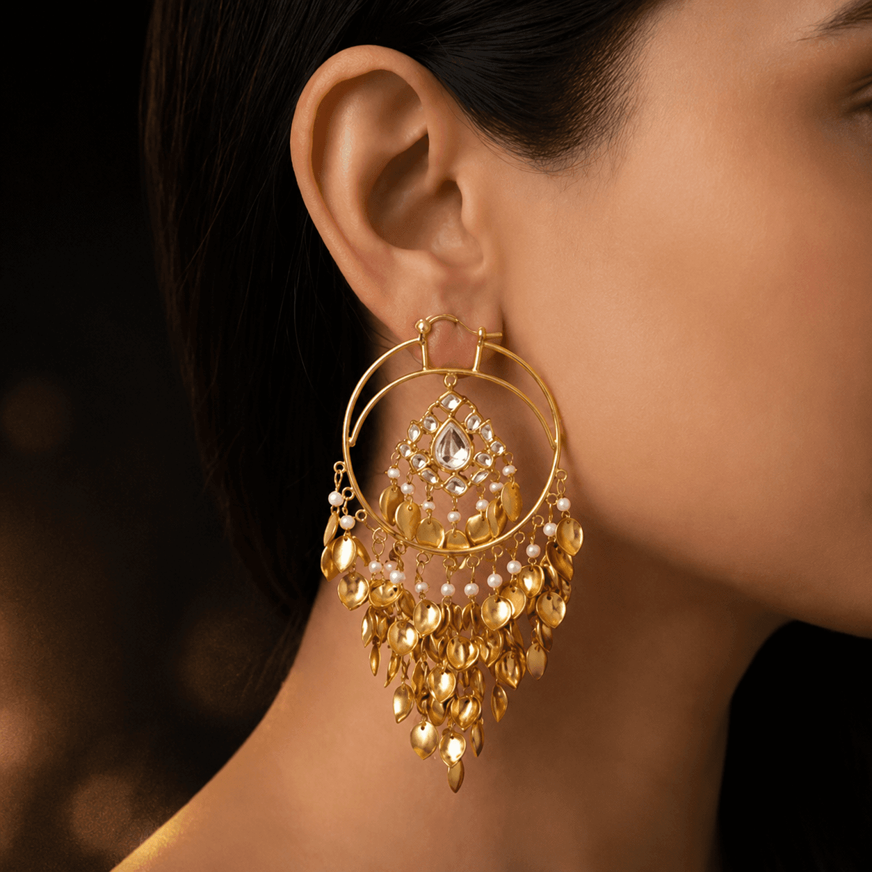 Gold kundan chandbali