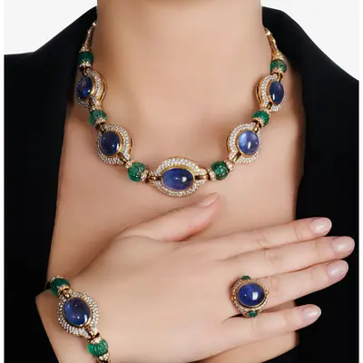 Diamond set with sapphire and emerald primary image