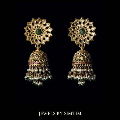 Polki JHUMKI with emeralds set in 18carat gold primary image