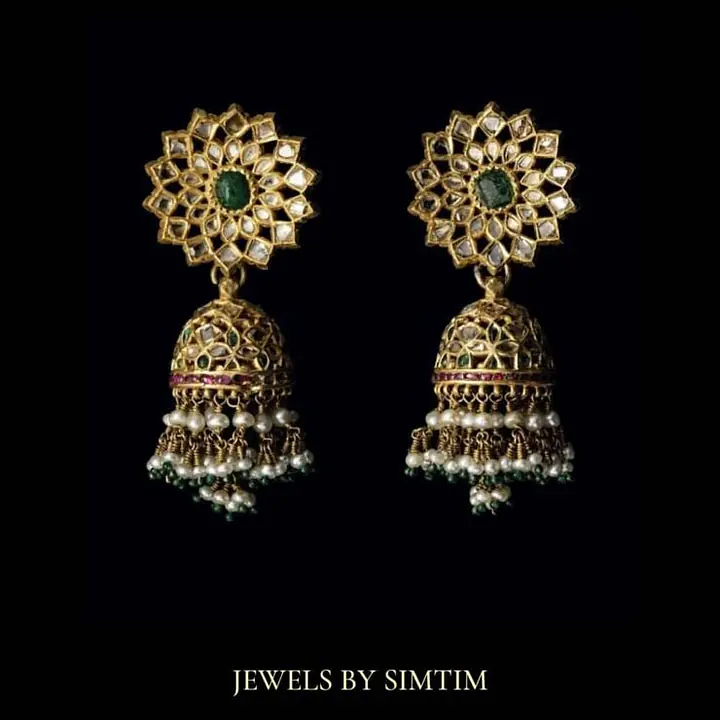 Polki JHUMKI with emeralds set in 18carat gold - Master
