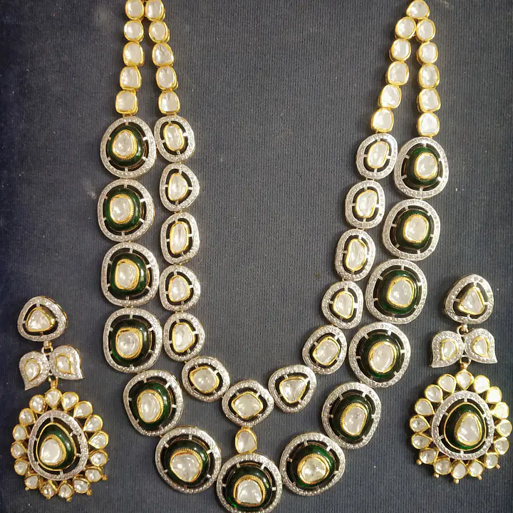 Polki 2 line string with green meena - Master