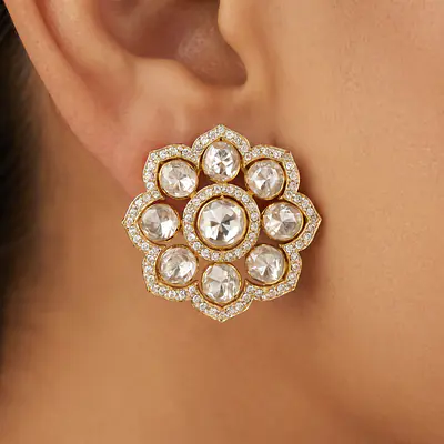 All clear polki and diamond studs primary image