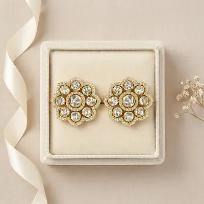 All clear polki and diamond studs secondary image