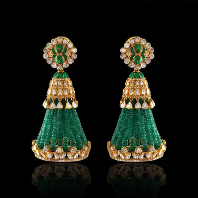 Zamira Emerald Tassel Jhumkas primary image