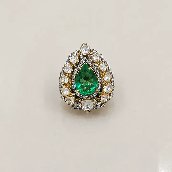Emerald Teardrop Polki Ring - Master